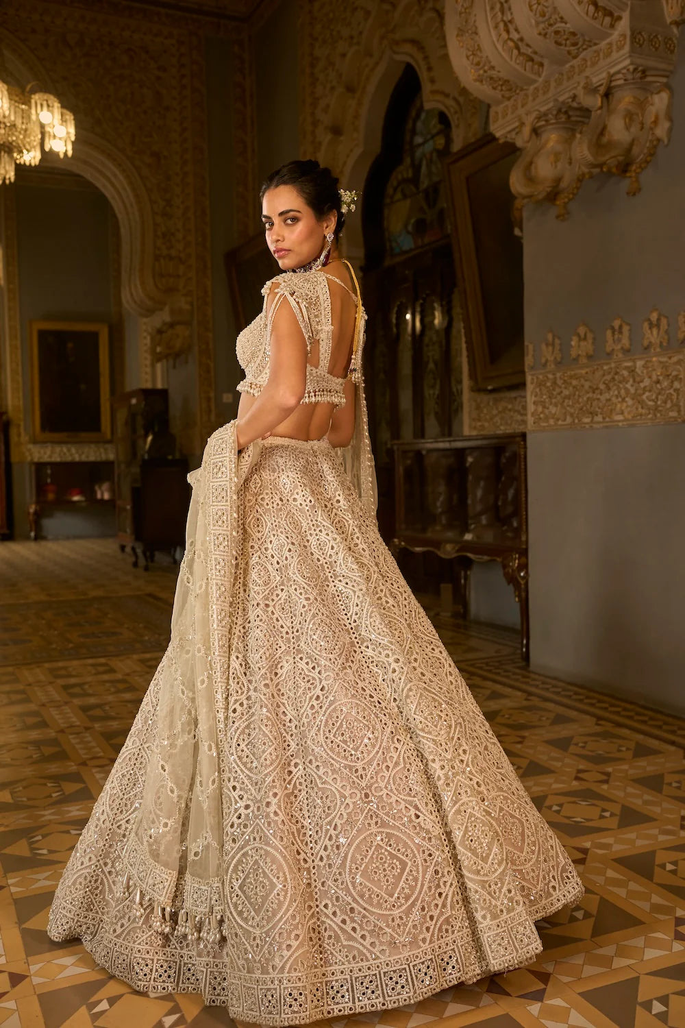 Seema Gujral - Dark Beige Thread Work Lehenga Set