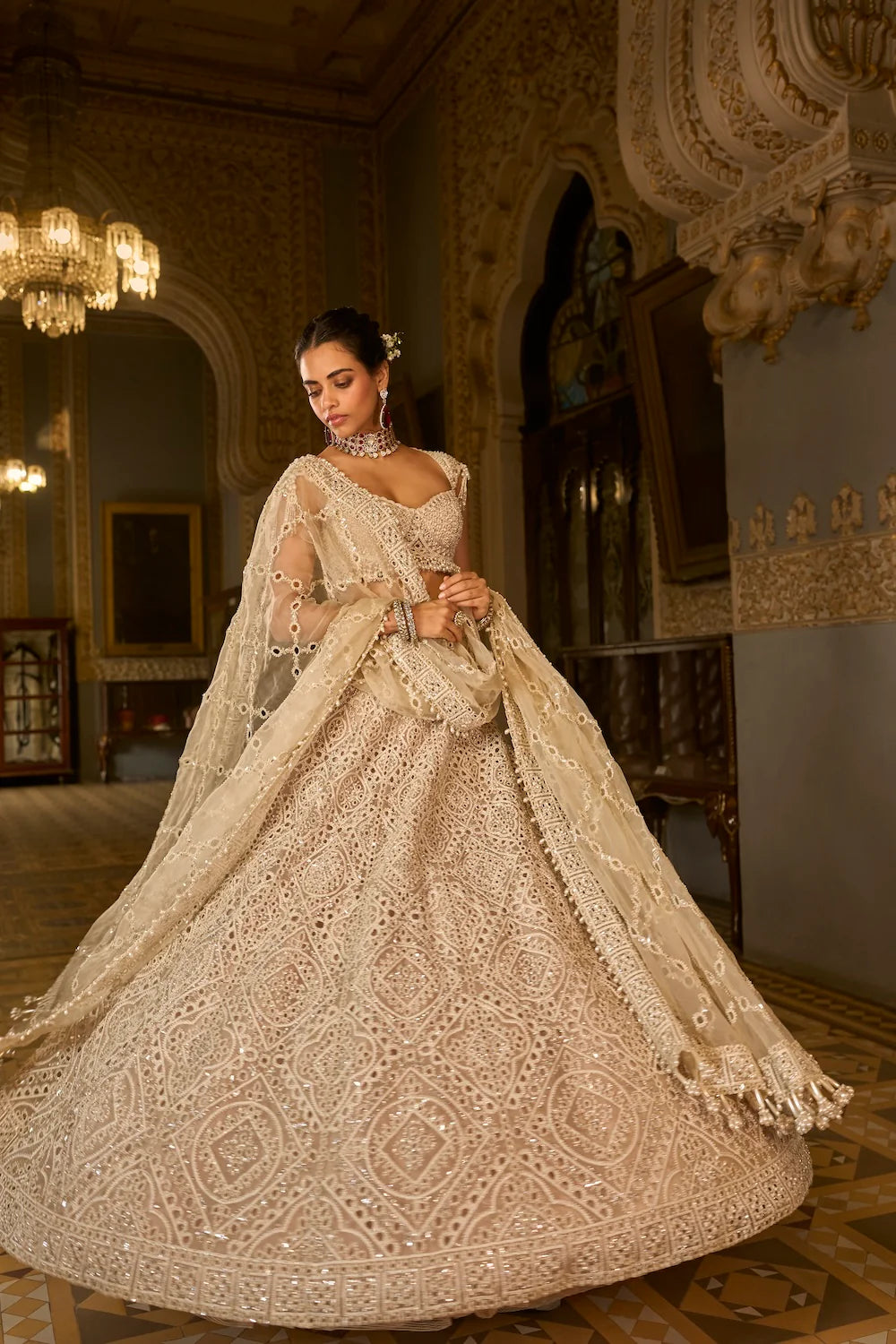 Seema Gujral - Dark Beige Thread Work Lehenga Set
