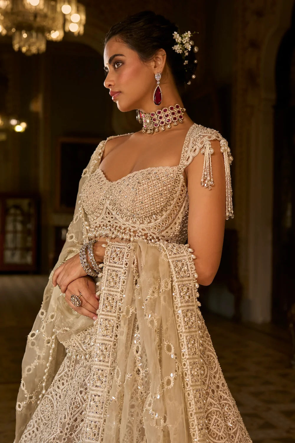 Seema Gujral - Dark Beige Thread Work Lehenga Set