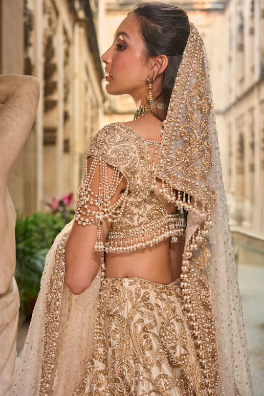 Seema Gujral - Beige &amp; Gold Lehenga Set
