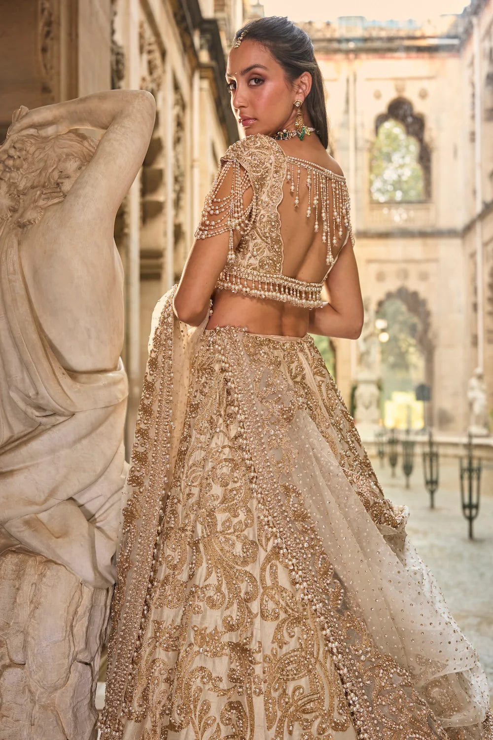 Seema Gujral - Beige &amp; Gold Lehenga Set