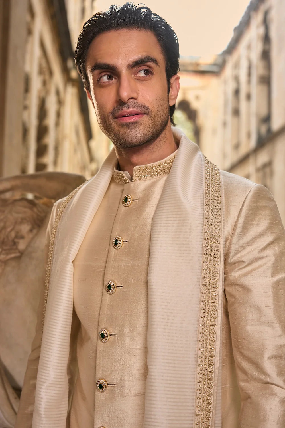 Seema Gujral - Light Beige Sherwani Set