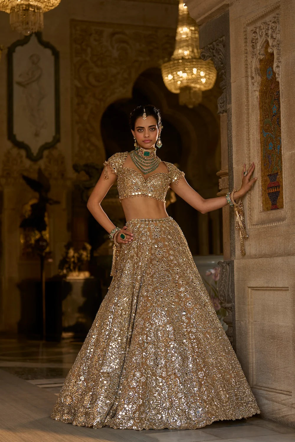 Seema Gujral - Gold Mirror Work Lehenga Set