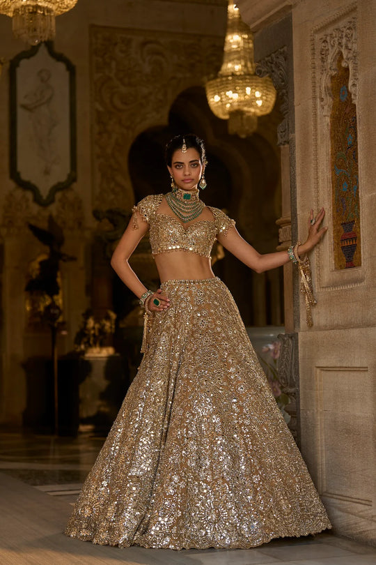 Seema Gujral - Gold Mirror Work Lehenga Set