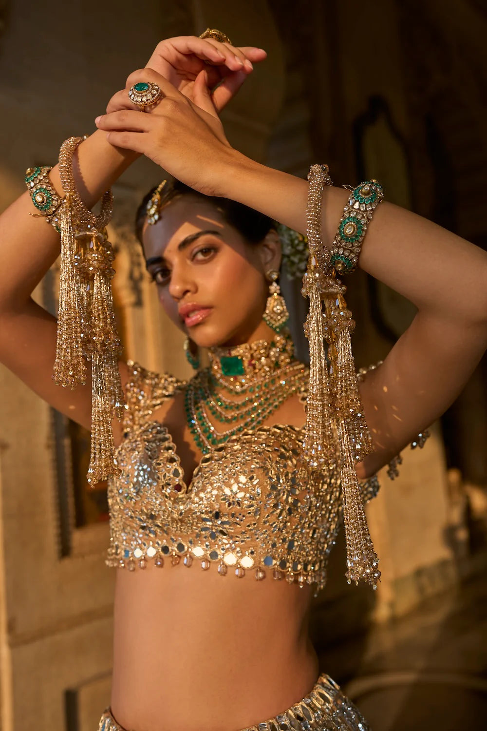 Seema Gujral - Gold Mirror Work Lehenga Set