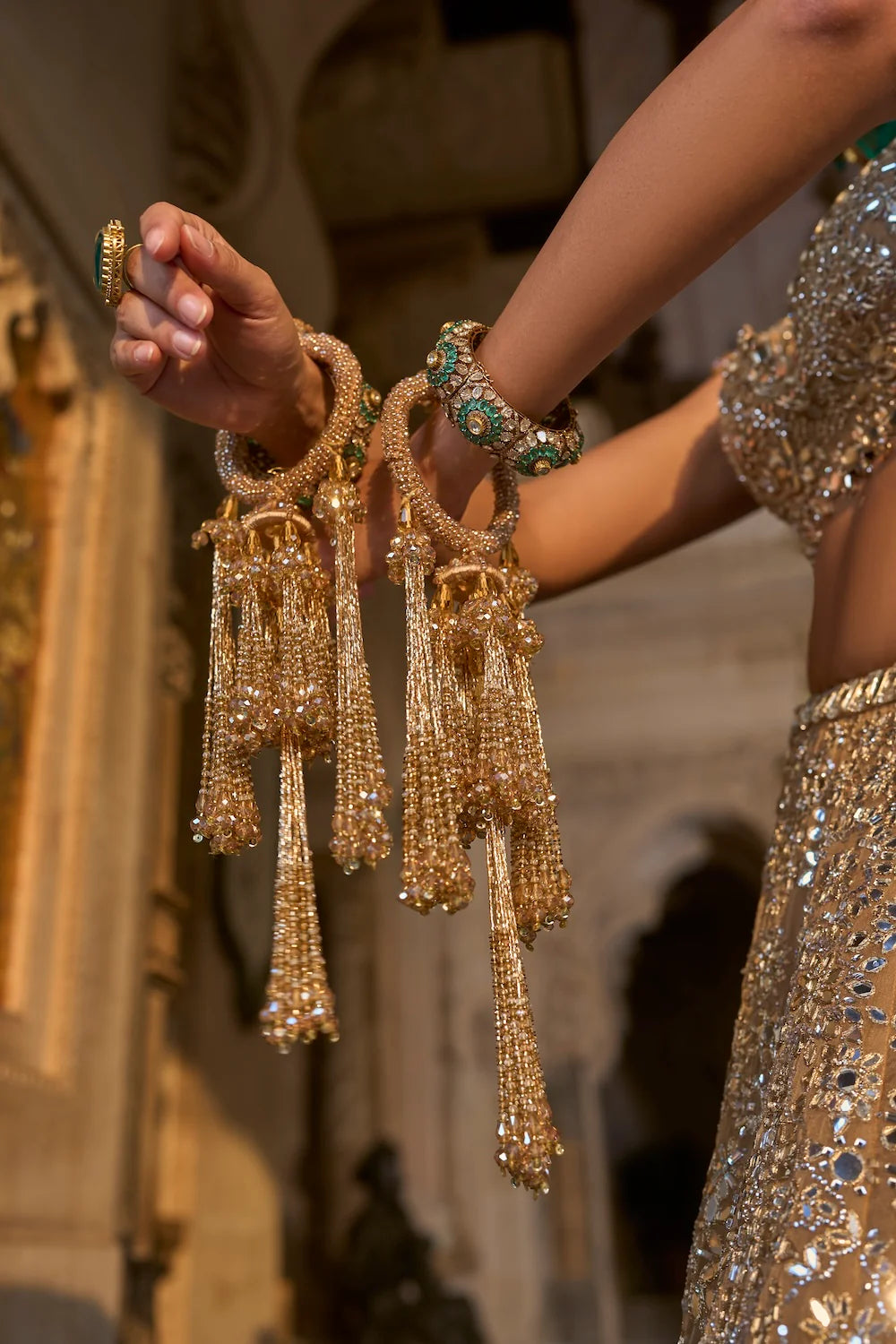 Seema Gujral - Gold Mirror Work Lehenga Set