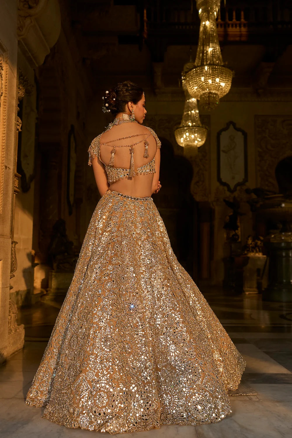 Seema Gujral - Gold Mirror Work Lehenga Set