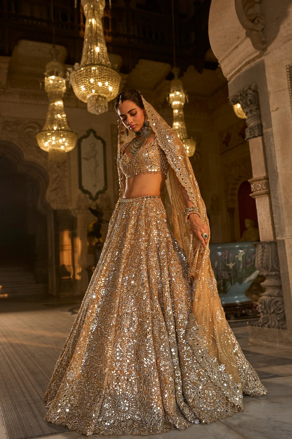 Seema Gujral - Gold Mirror Work Lehenga Set