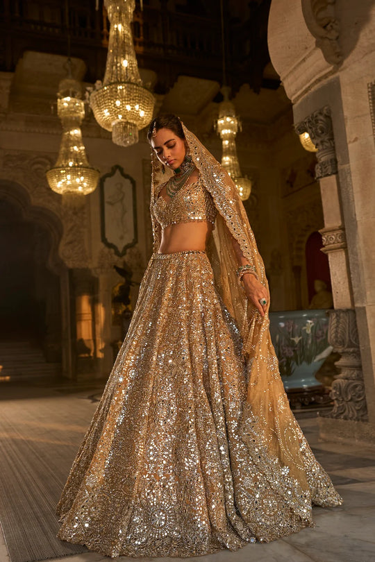 Seema Gujral - Gold Mirror Work Lehenga Set