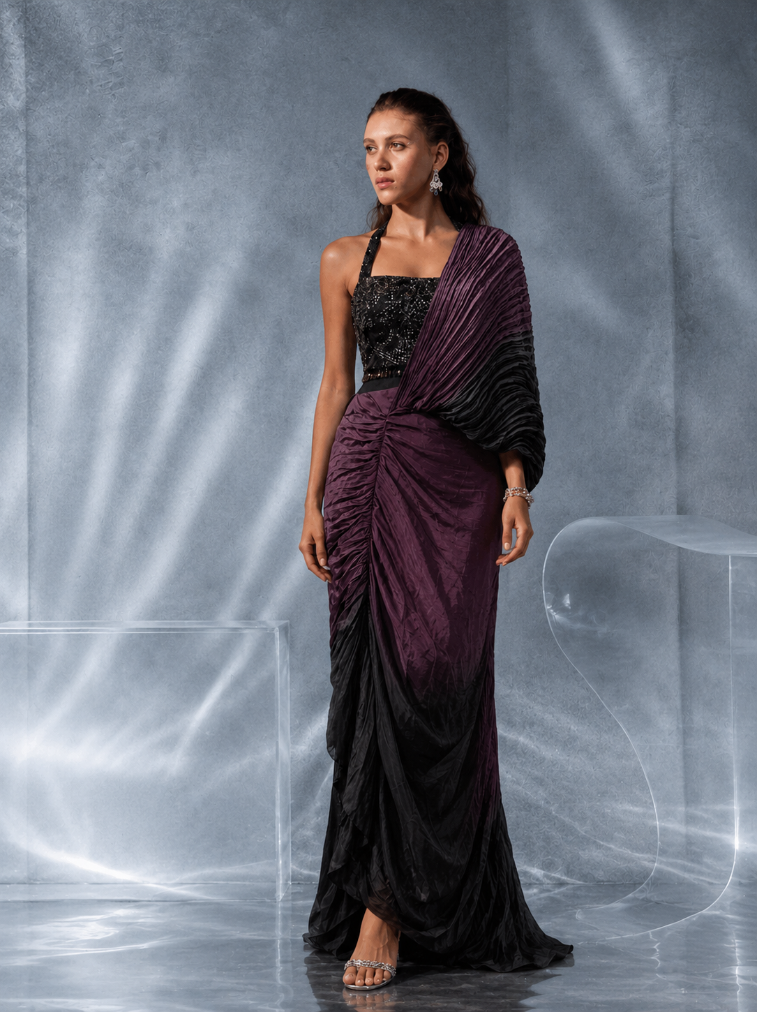 Kalighata Pret -  Shaded Fusion Saree