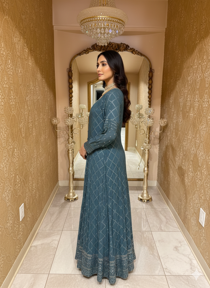 Teal Blue Georgette Anarkali