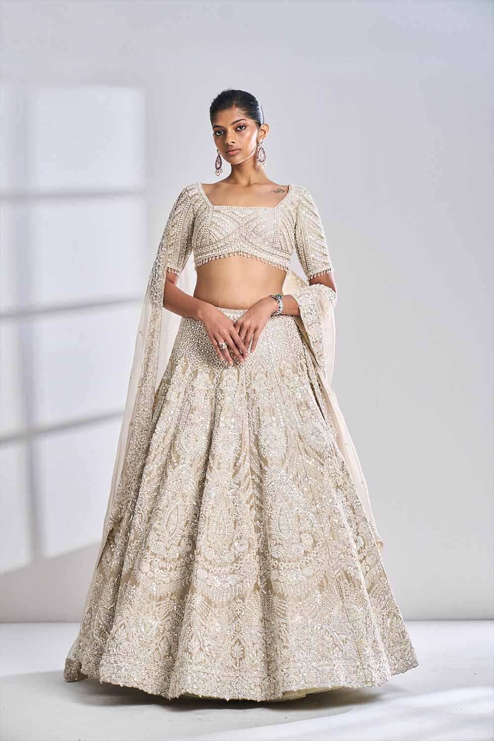 Seema Gujral - Nude Pearl Lehenga Set
