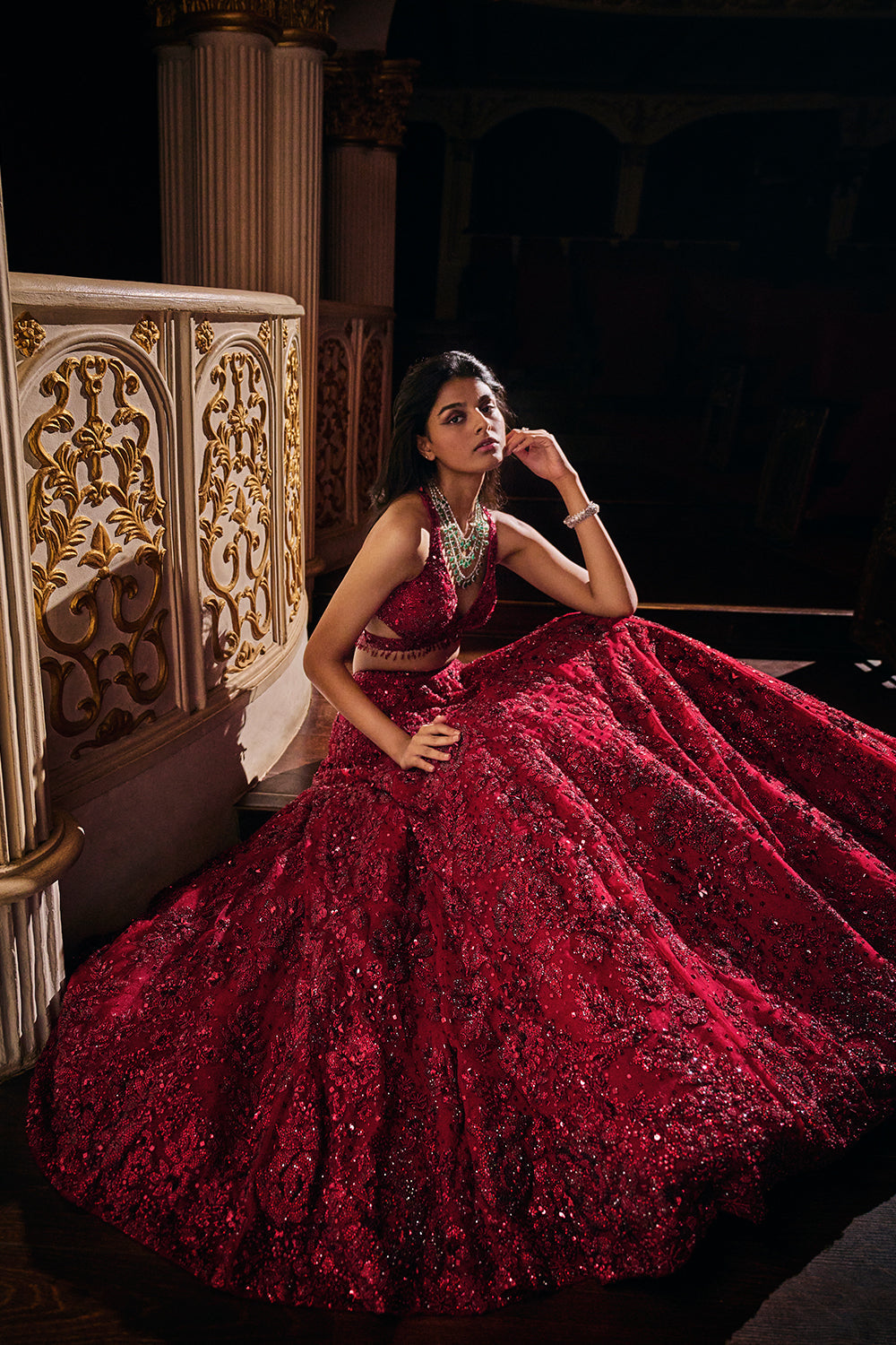 Seema Gujral - Maroon Sequin Lehenga Set