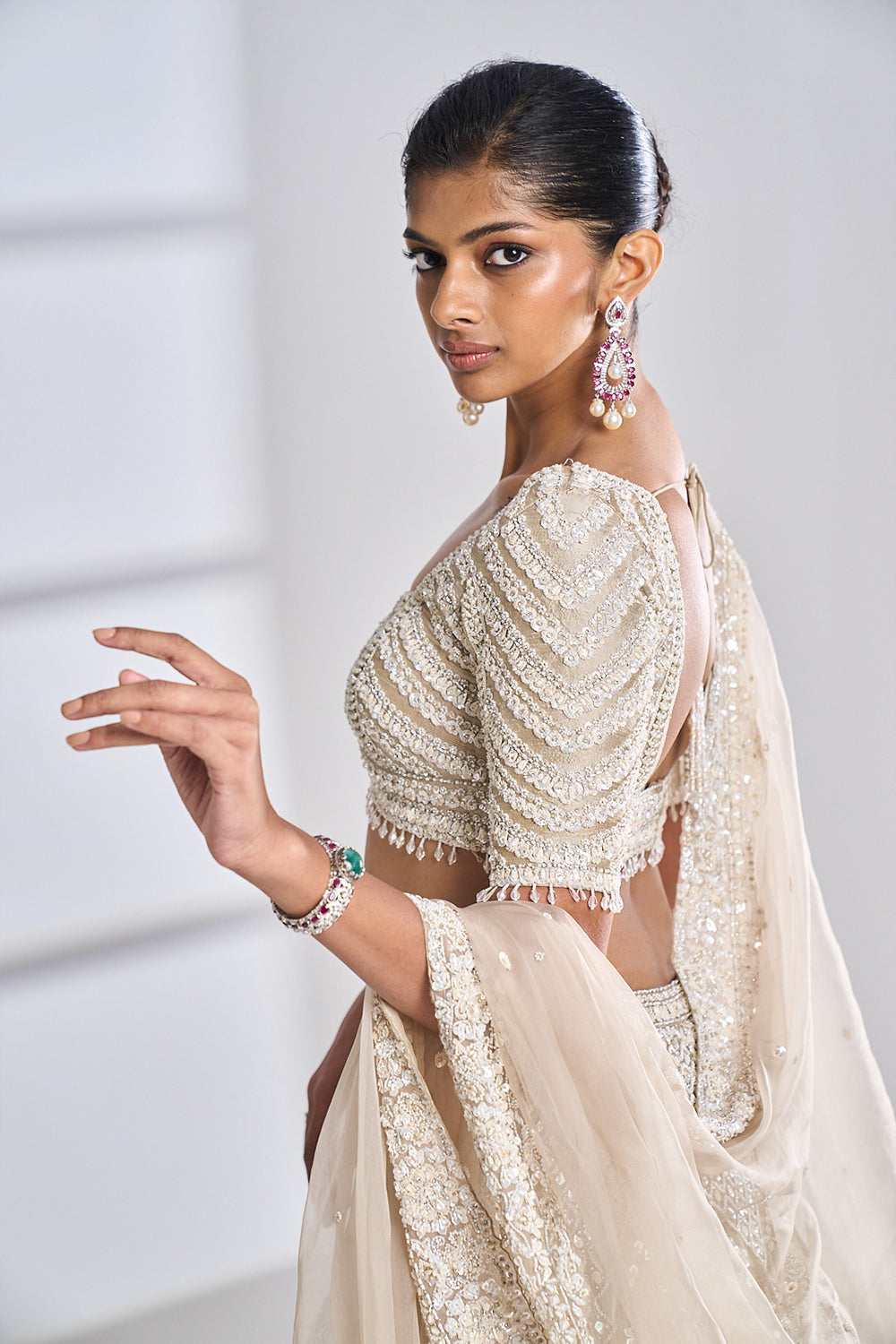 Seema Gujral - Nude Pearl Lehenga Set