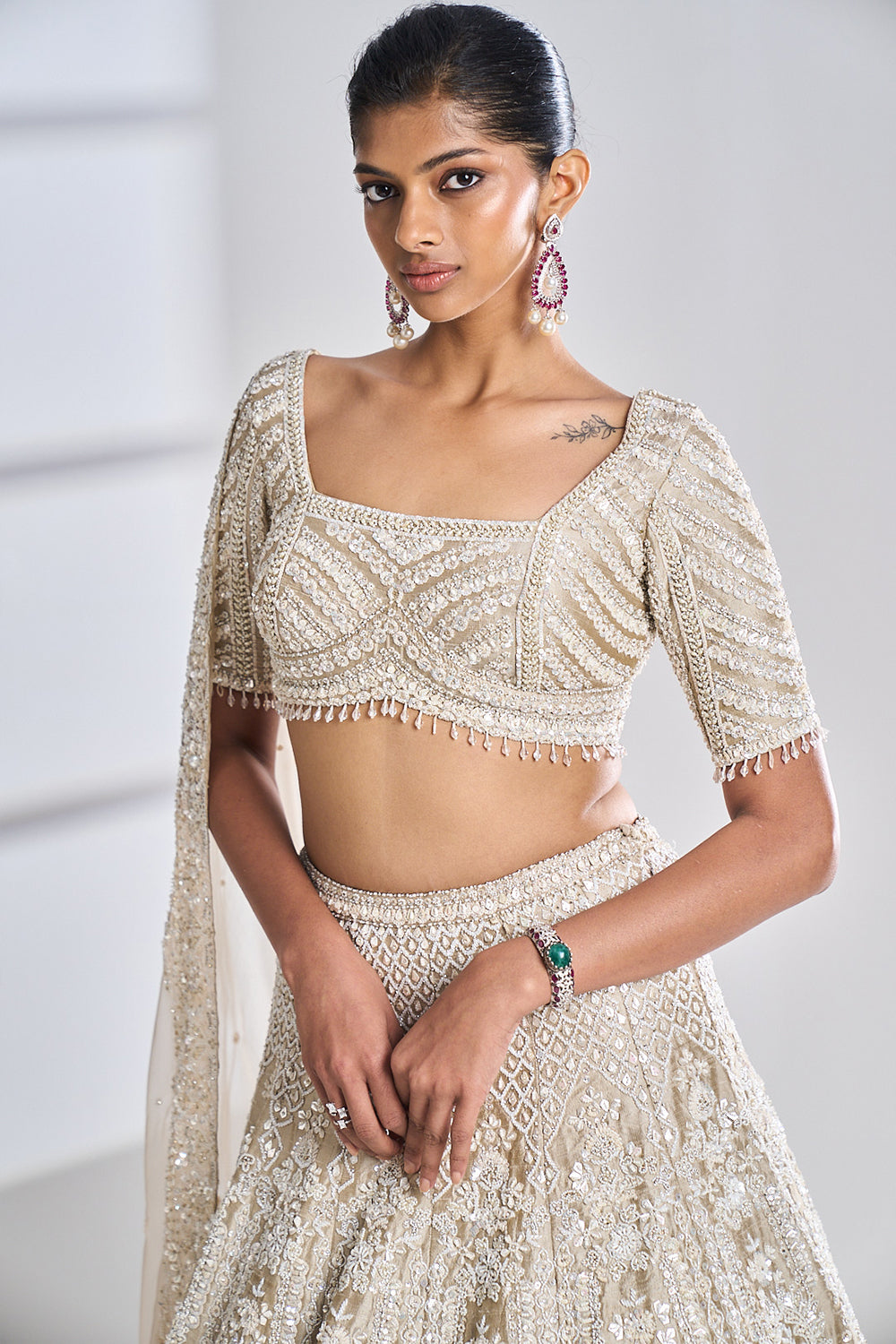 Seema Gujral - Nude Pearl Lehenga Set