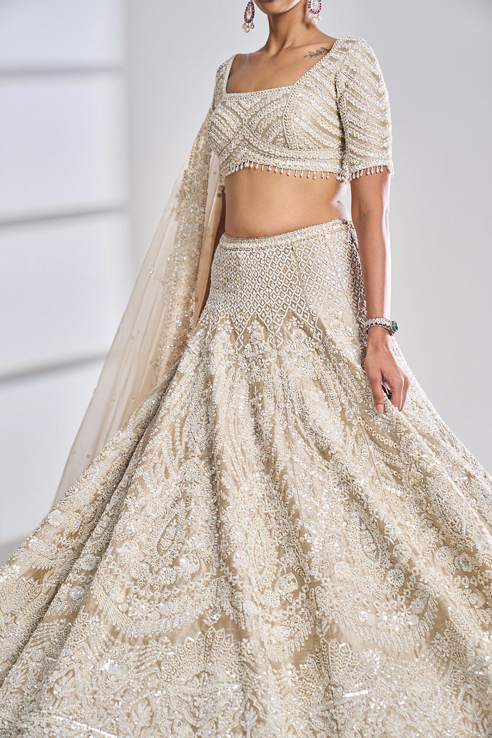 Seema Gujral - Nude Pearl Lehenga Set