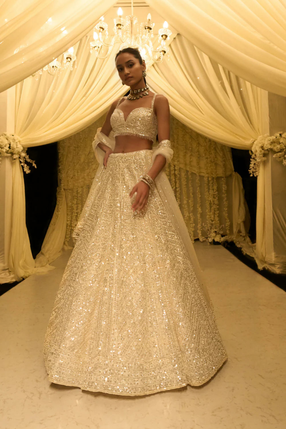 Seema Gujral - Ivory Sequin Lehenga Set