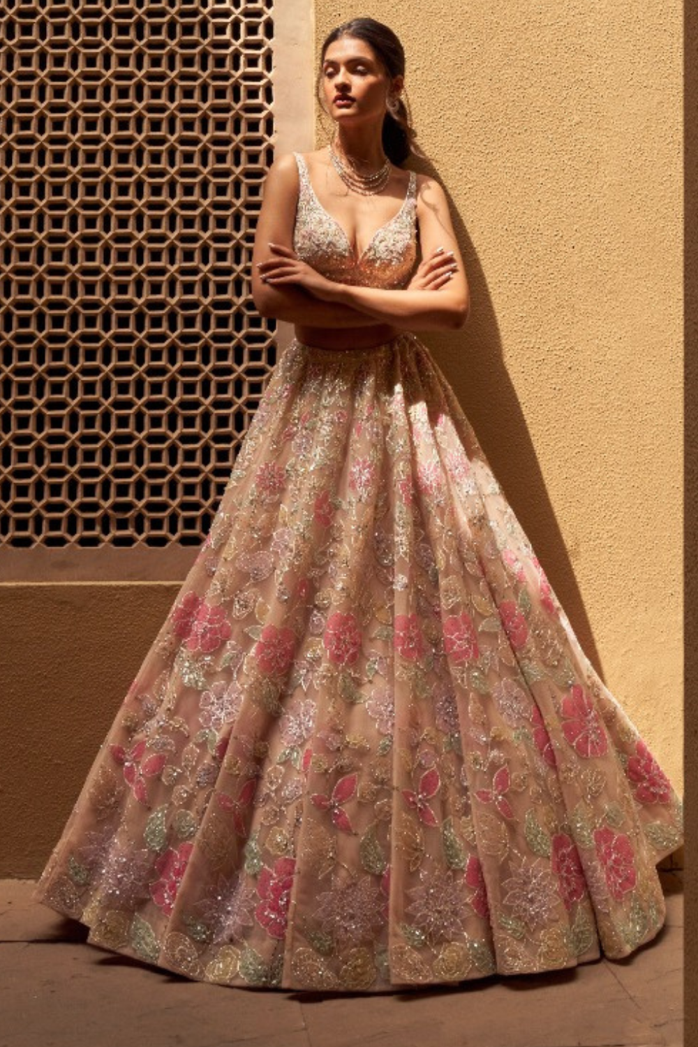 Seema Gujral - Pastel Floral Lehenga Set