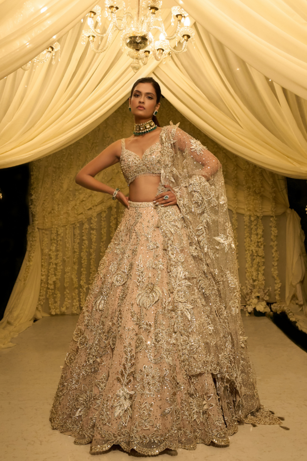 Seema Gujral - Nude Floral Lehenga Set