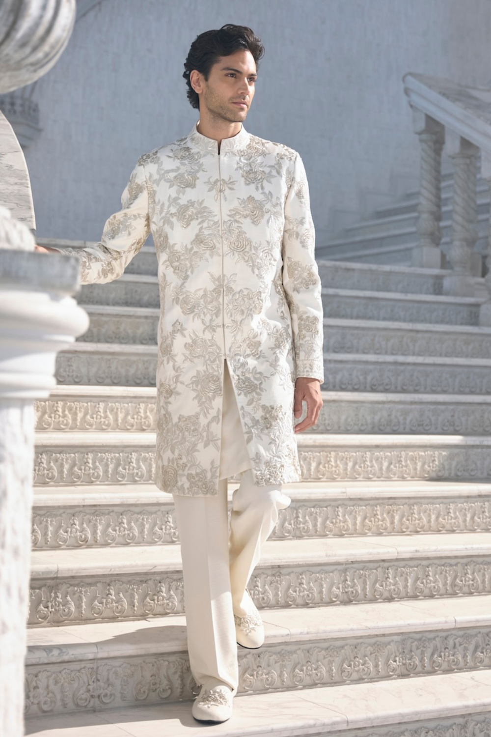 Seema Gujral - Gold Silver Sherwani Set