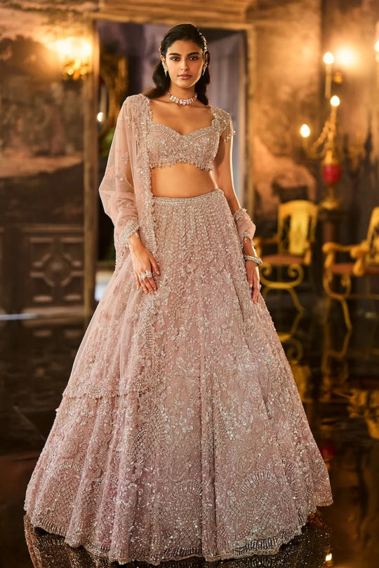Seema Gujral - Dusty Peach Sequin Lehenga Set