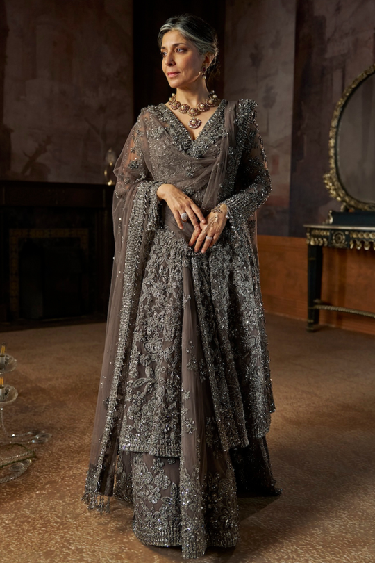 Seema Gujral - Charcoal Jacket Lehenga Set