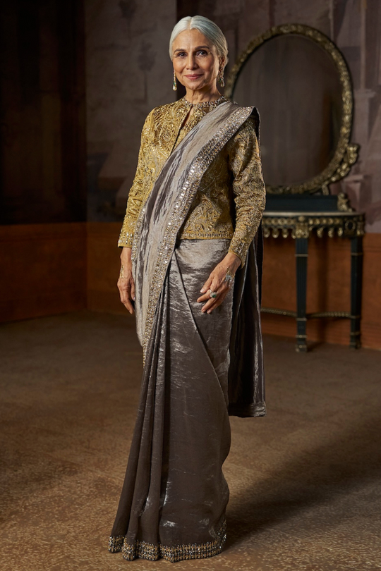Seema Gujral - Grey Tissue Saree