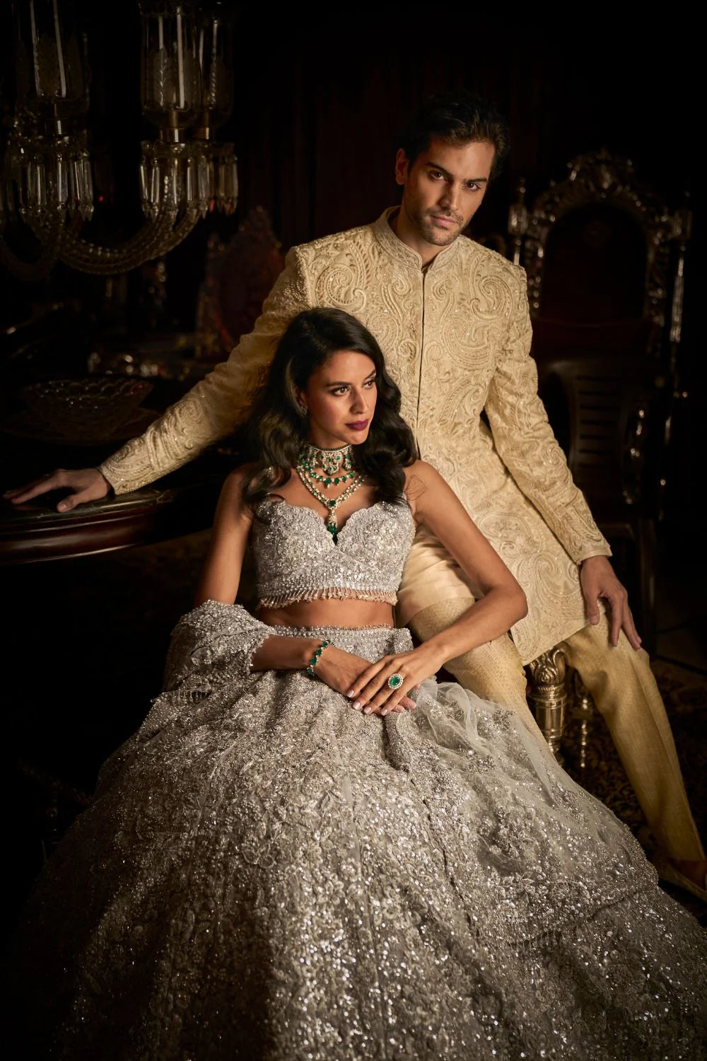 Seema Gujral - Cream Abstract Sherwani Set