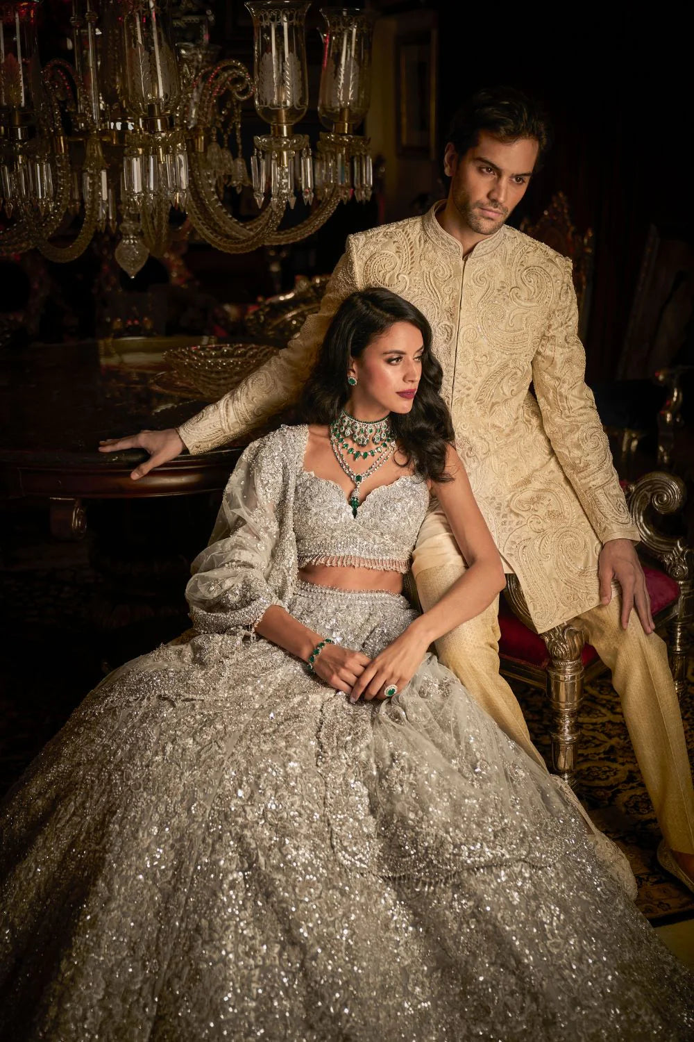 Seema Gujral - Cream Abstract Sherwani Set