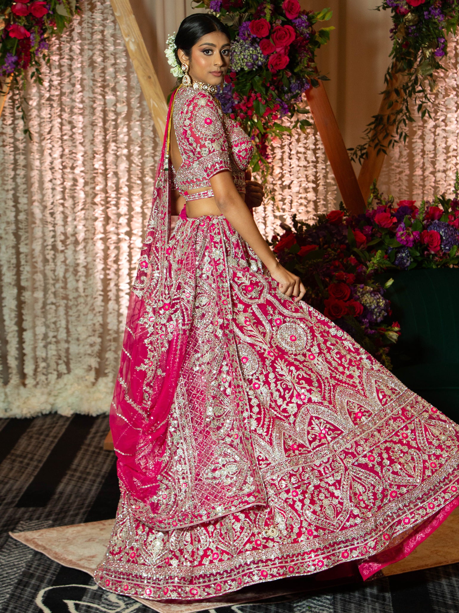 Akshara Orange And Pink Net Designer Saree -