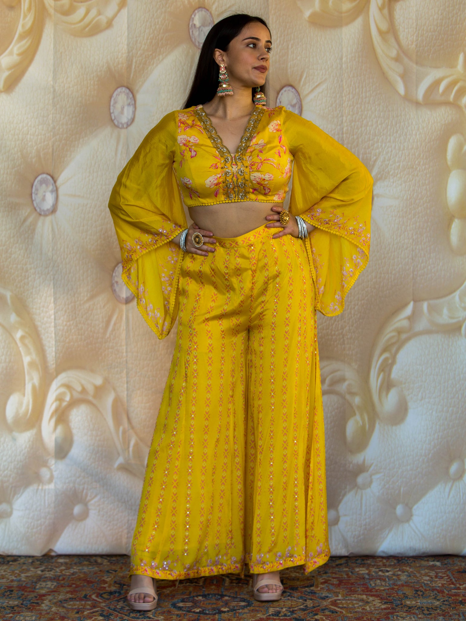 Yellow peplum style haldi sharara suit | Girls party wear, Unique womens  dresses, Suits for women