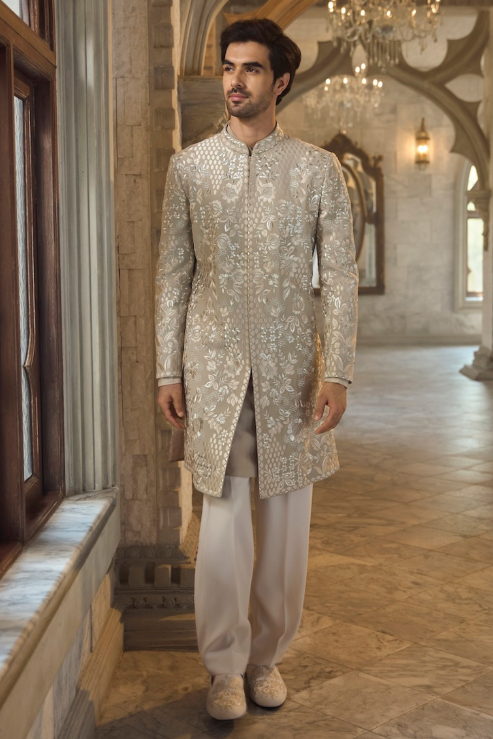 Seema Gujral - Greige Sherwani Set