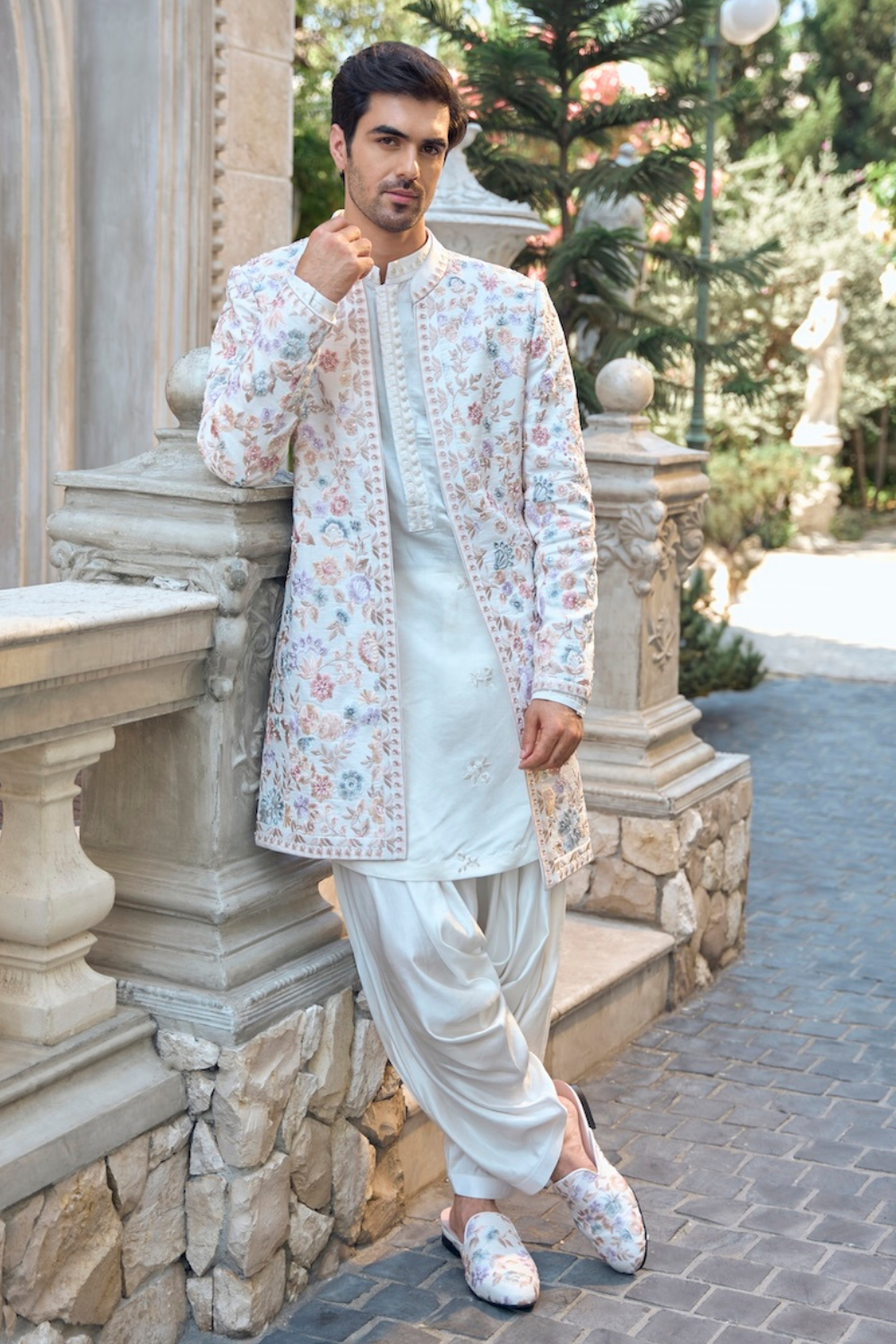 Seema Gujral - Multi-Coloured Open Sherwani Set