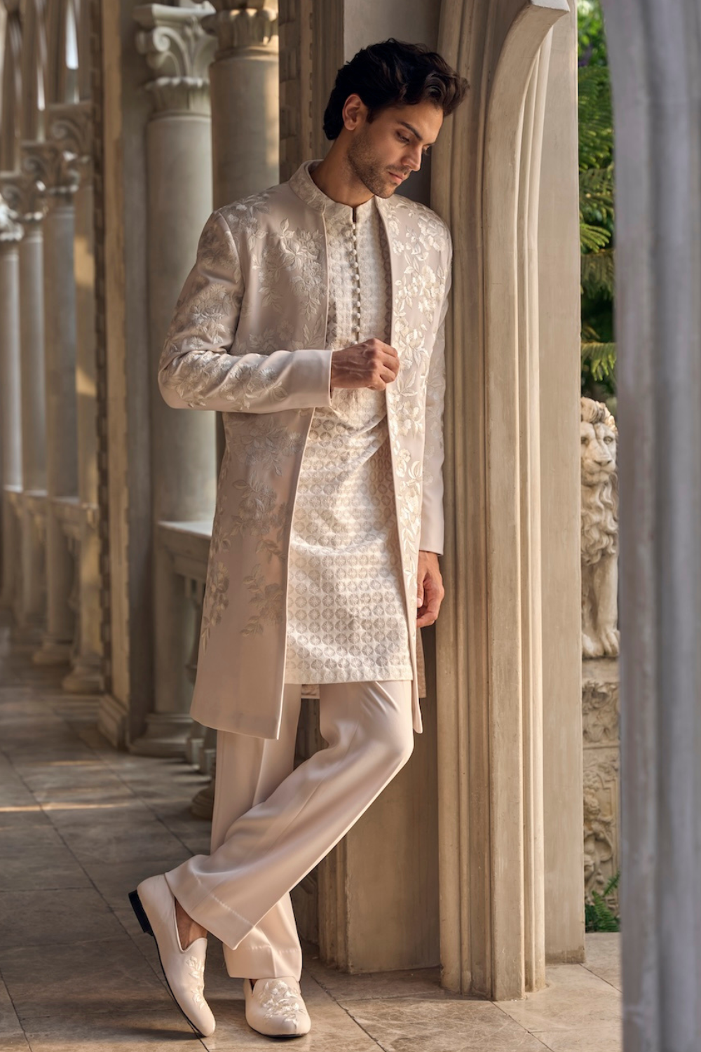 Seema Gujral - Light Beige Open Sherwani Set