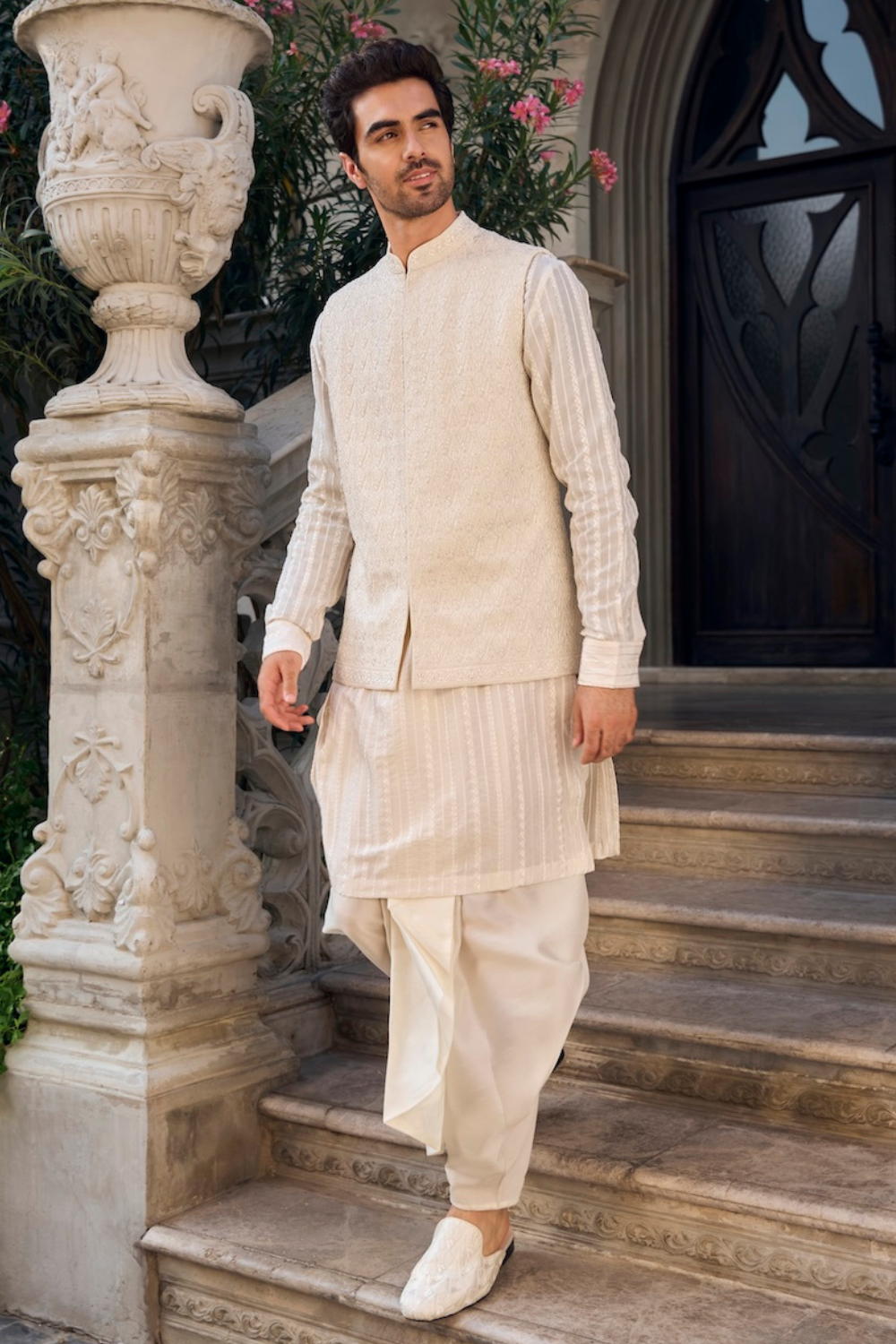 Seema Gujral - Ivory Thread Work Bundi Set