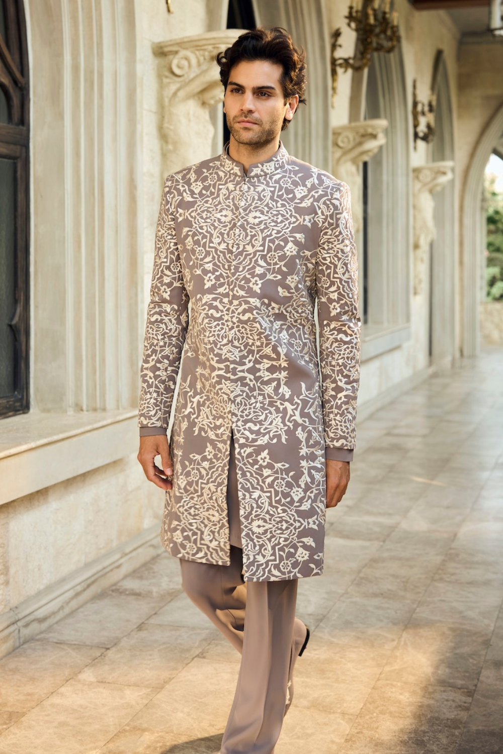 Seema Gujral - Grey Abstract Sherwani Set