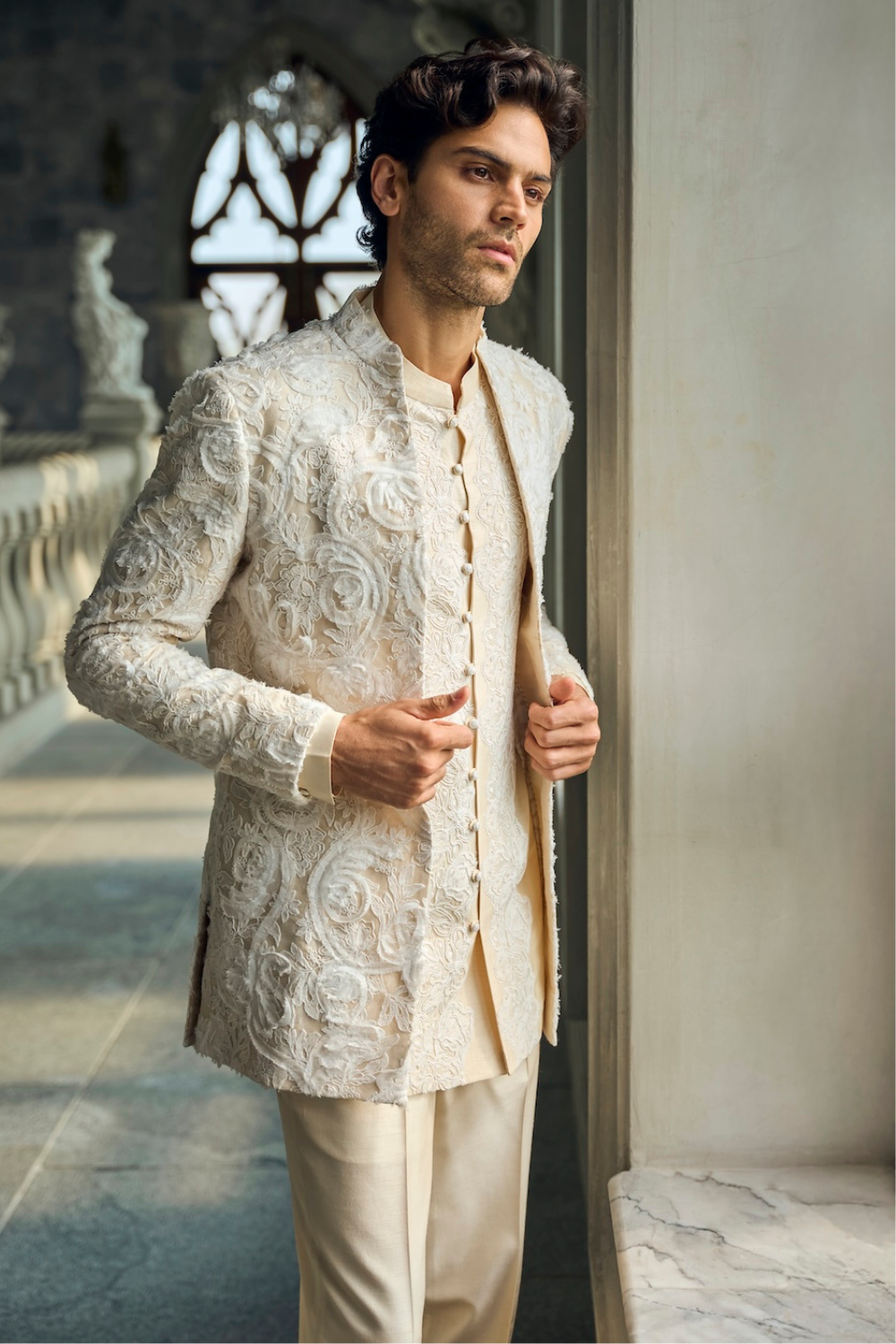 Seema Gujral - Ivory Nude Jacket Set