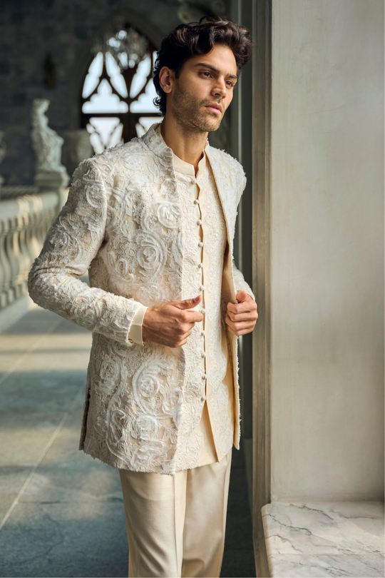 Seema Gujral - Ivory Nude Jacket Set