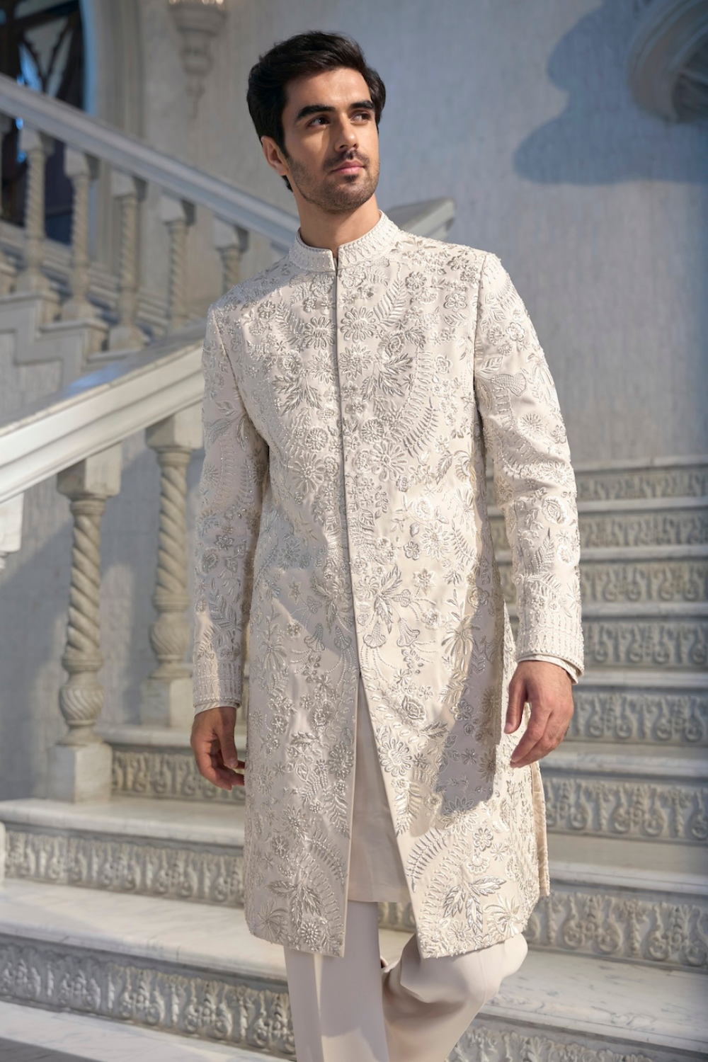 Seema Gujral - Cream Thread Work Sherwani Set