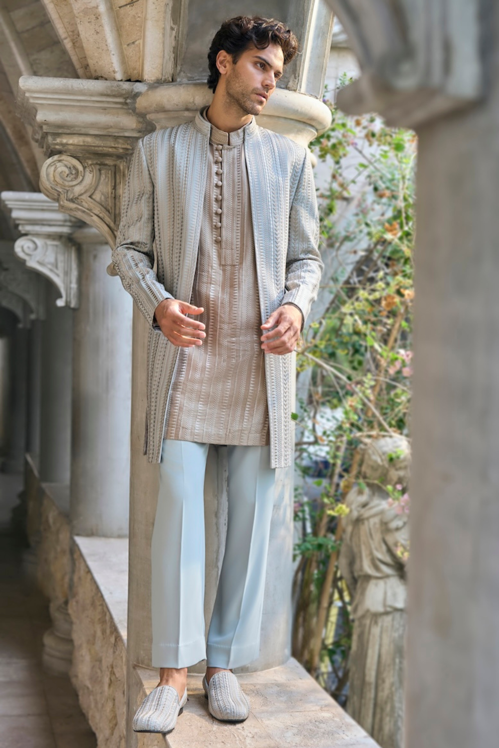Seema Gujral - Sage Green Open Jacket Set