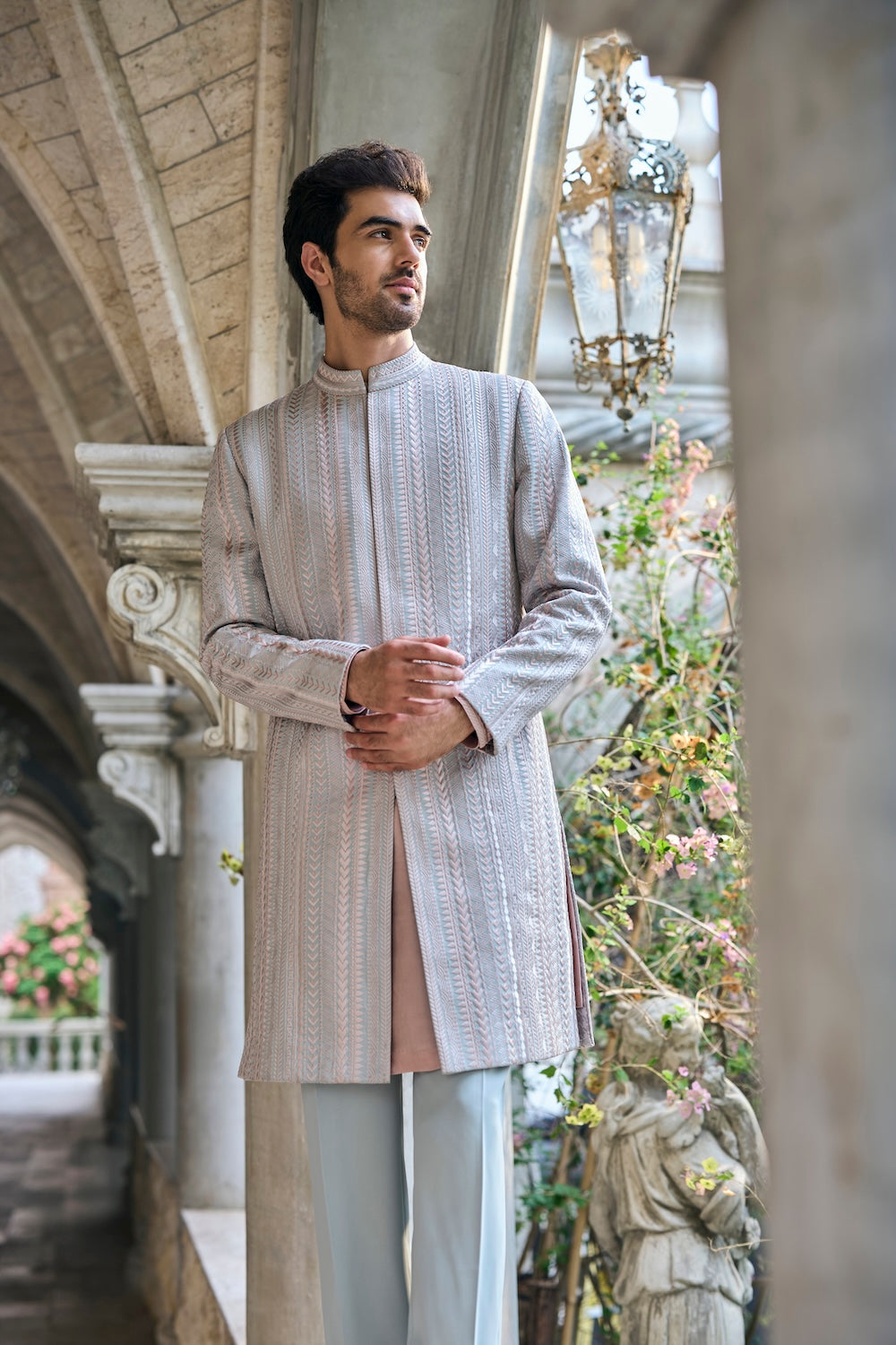 Seema Gujral - Sage Green Thread Work Sherwani Set
