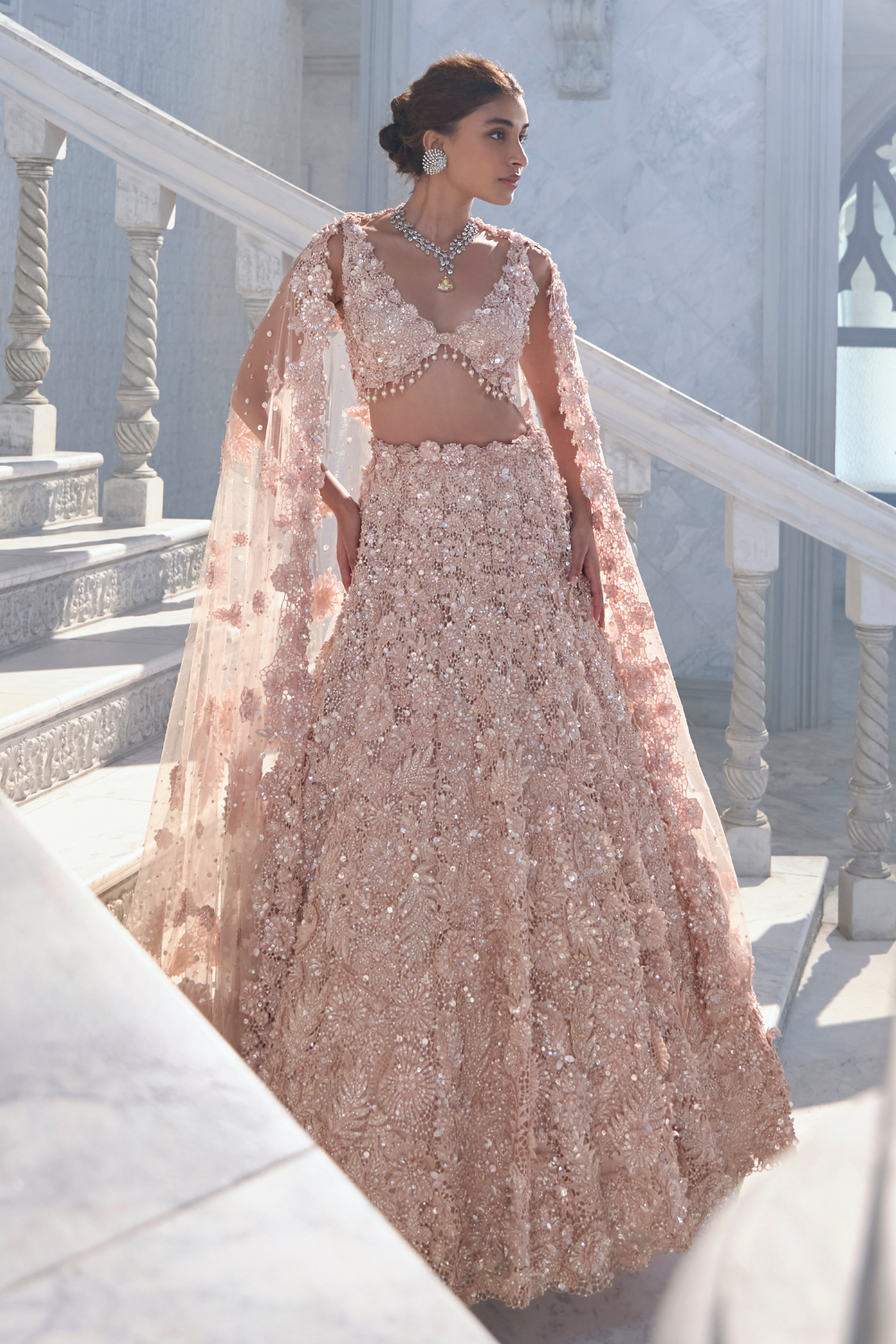 Seema Gujral - Powder Peach Cut Work Lehenga Set