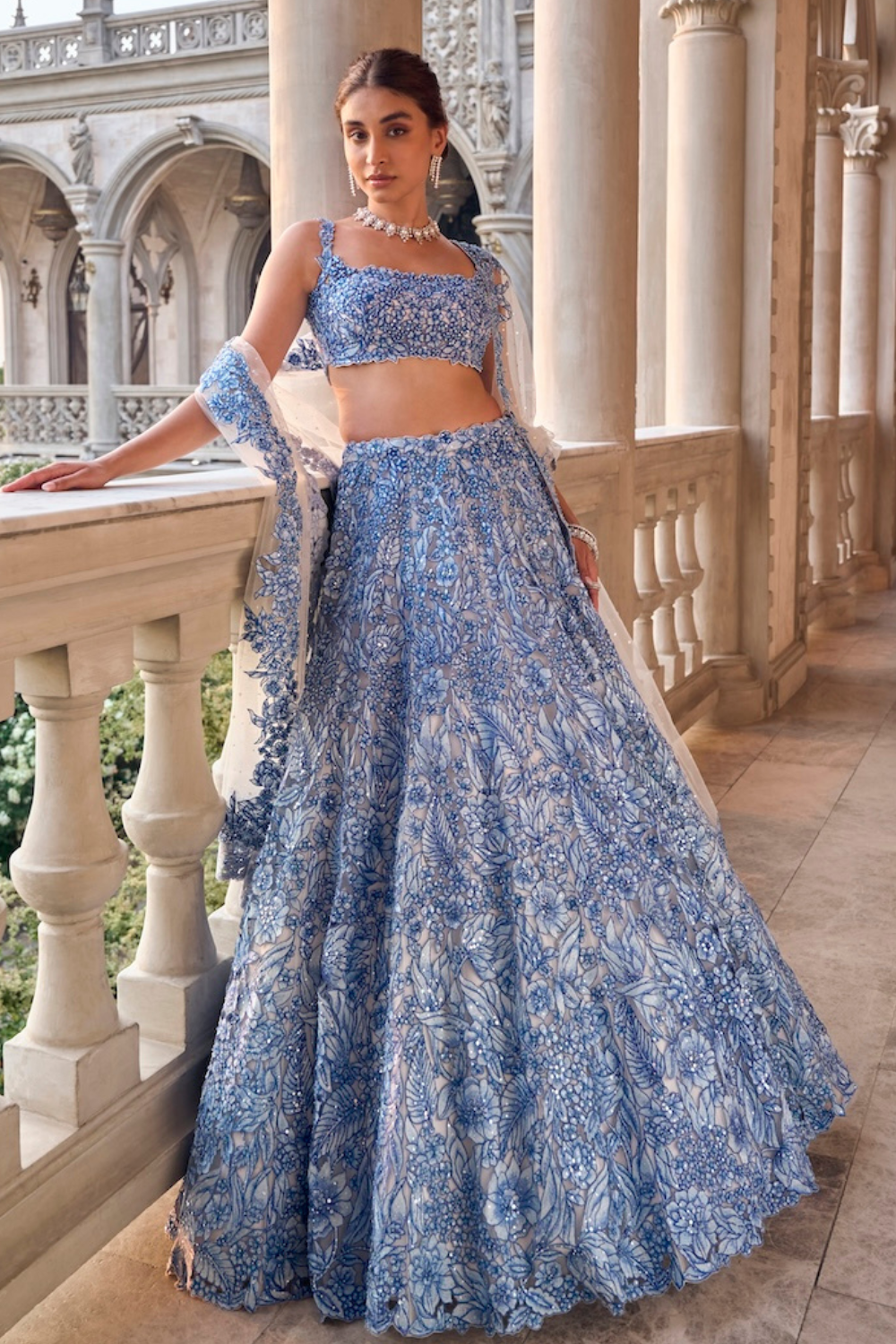 Seema Gujral - Blue Cut Work Lehenga Set