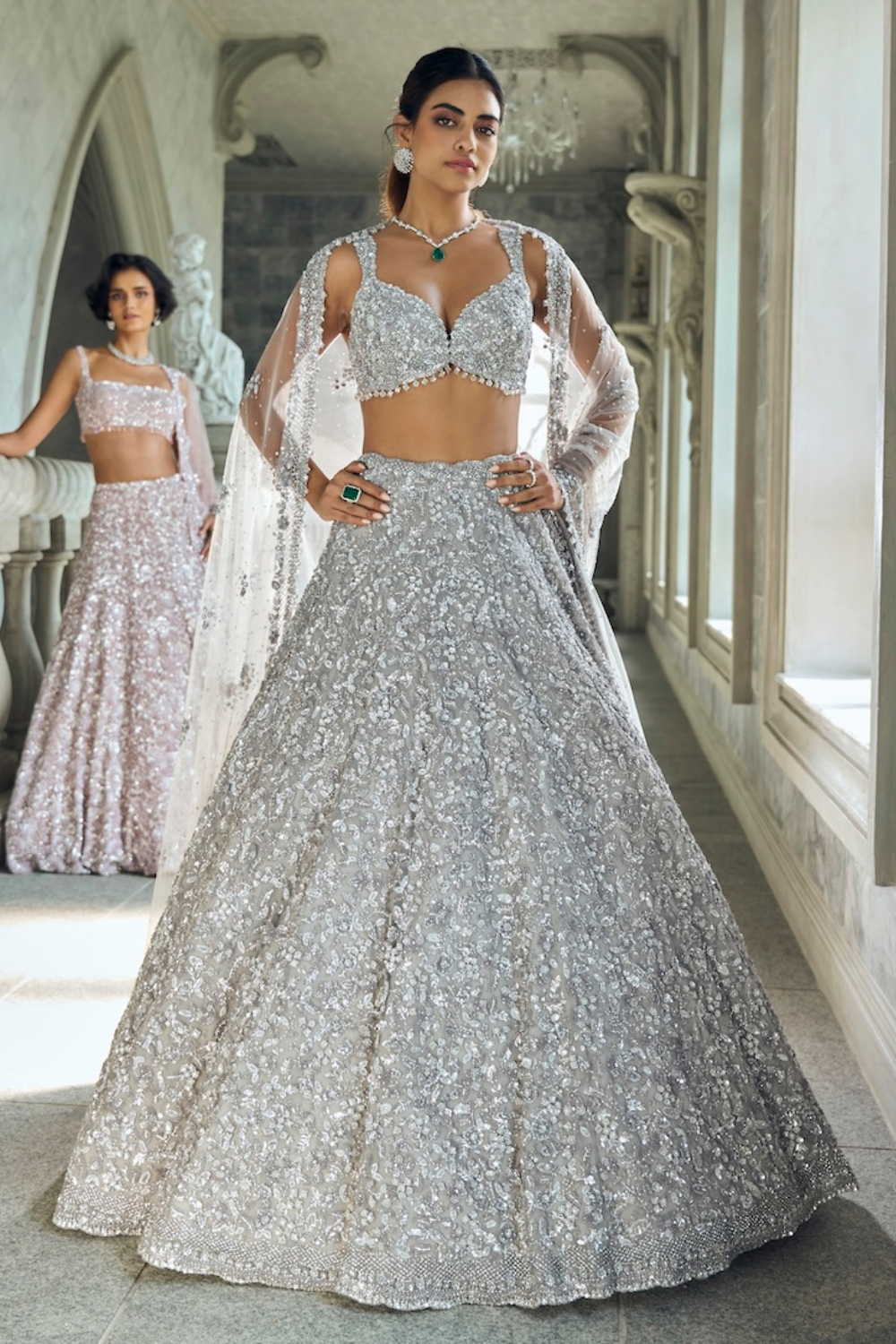 Seema Gujral - Silver Sequin Lehenga Set
