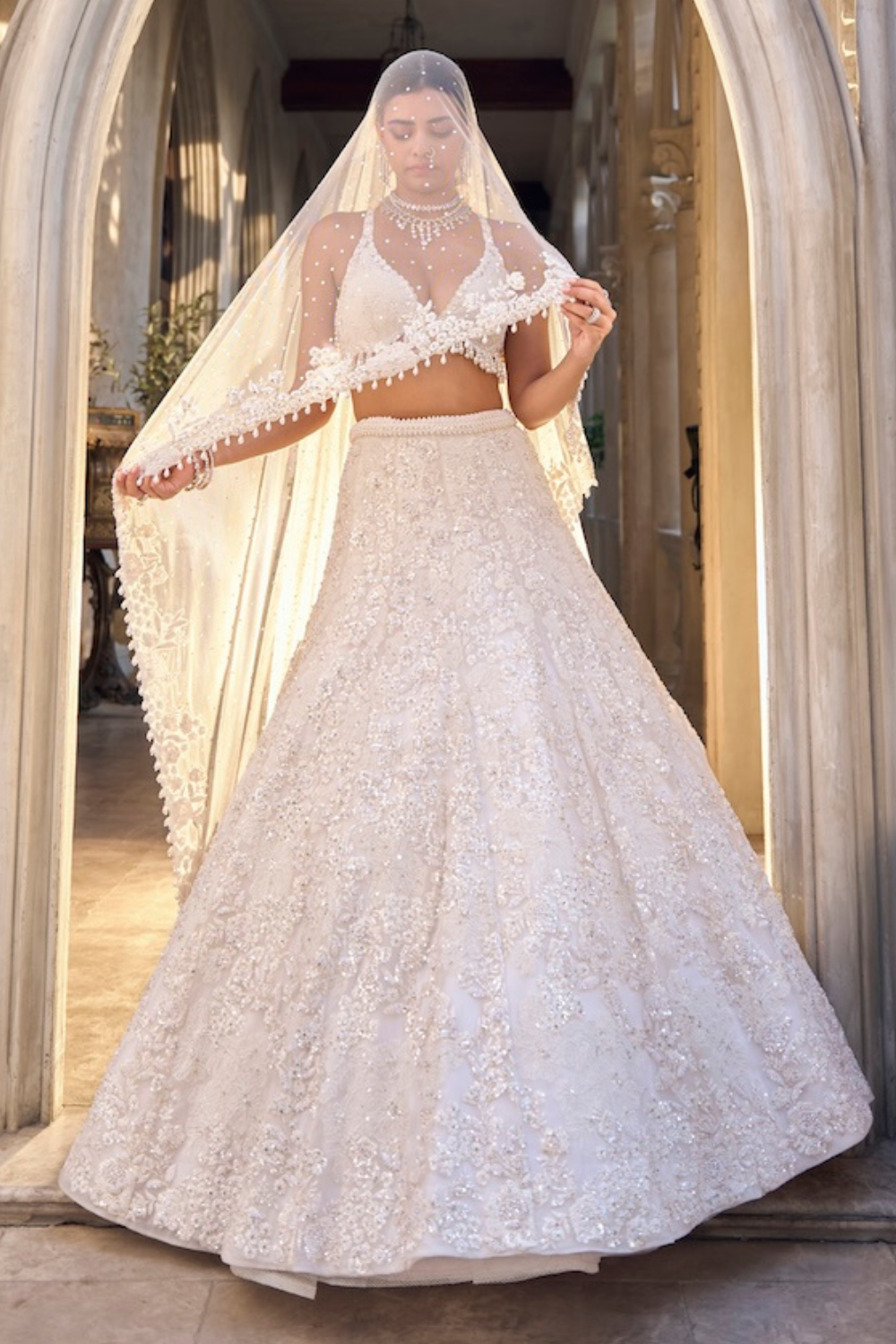 Seema Gujral - Ivory Floral Lehenga Set