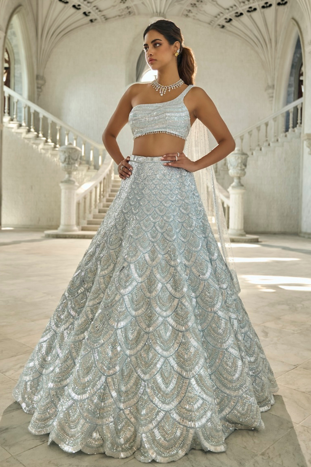 Seema Gujral - Powder Blue Sequin Lehenga Set