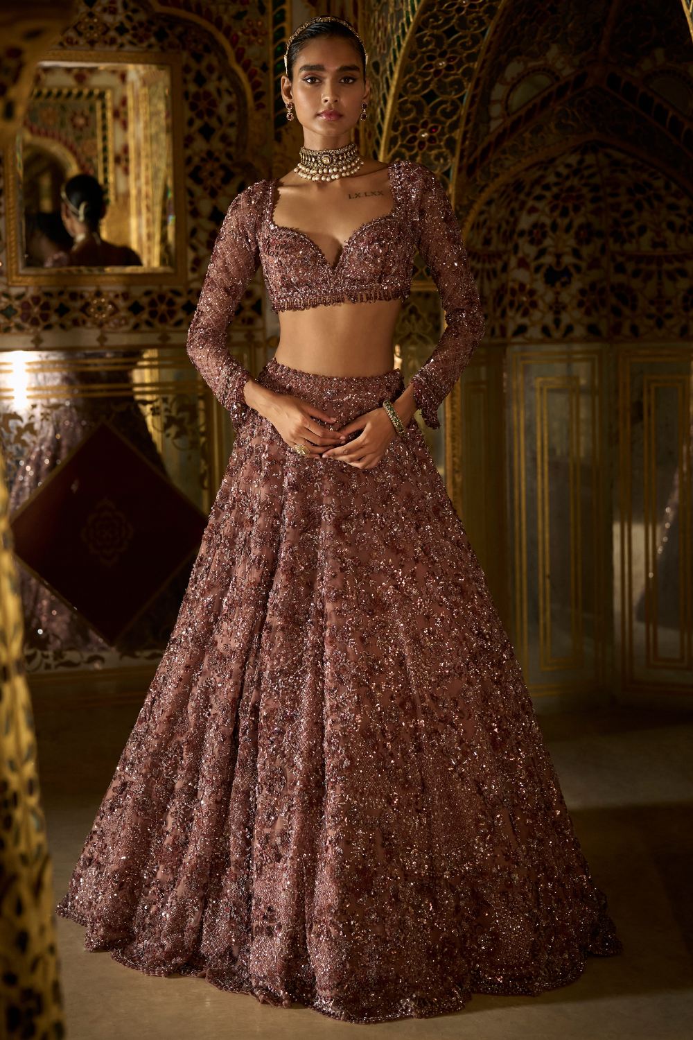 Seema Gujral - Plum Crystal Lehenga Set