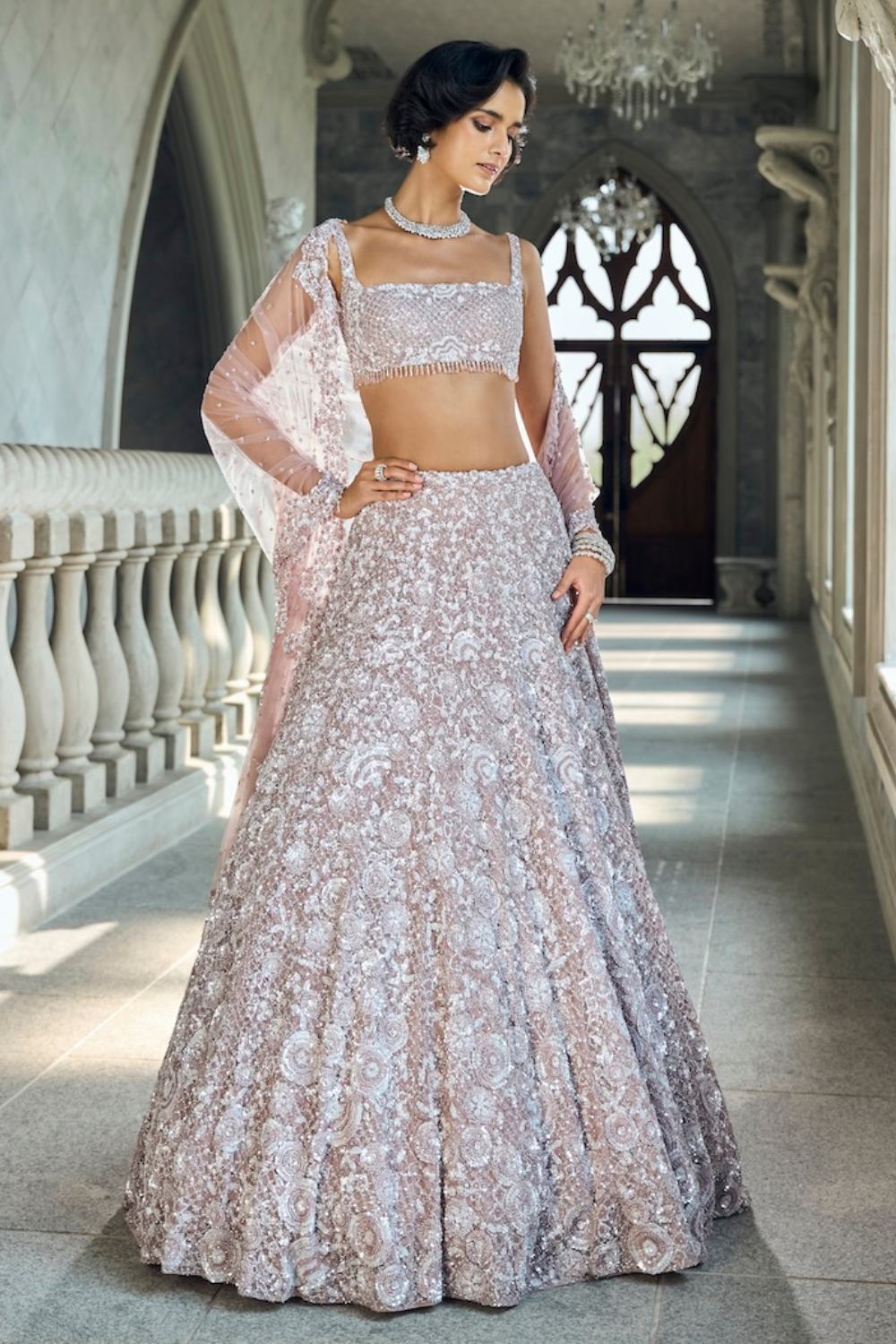 Seema Gujral - Mauve Sequin Lehenga Set