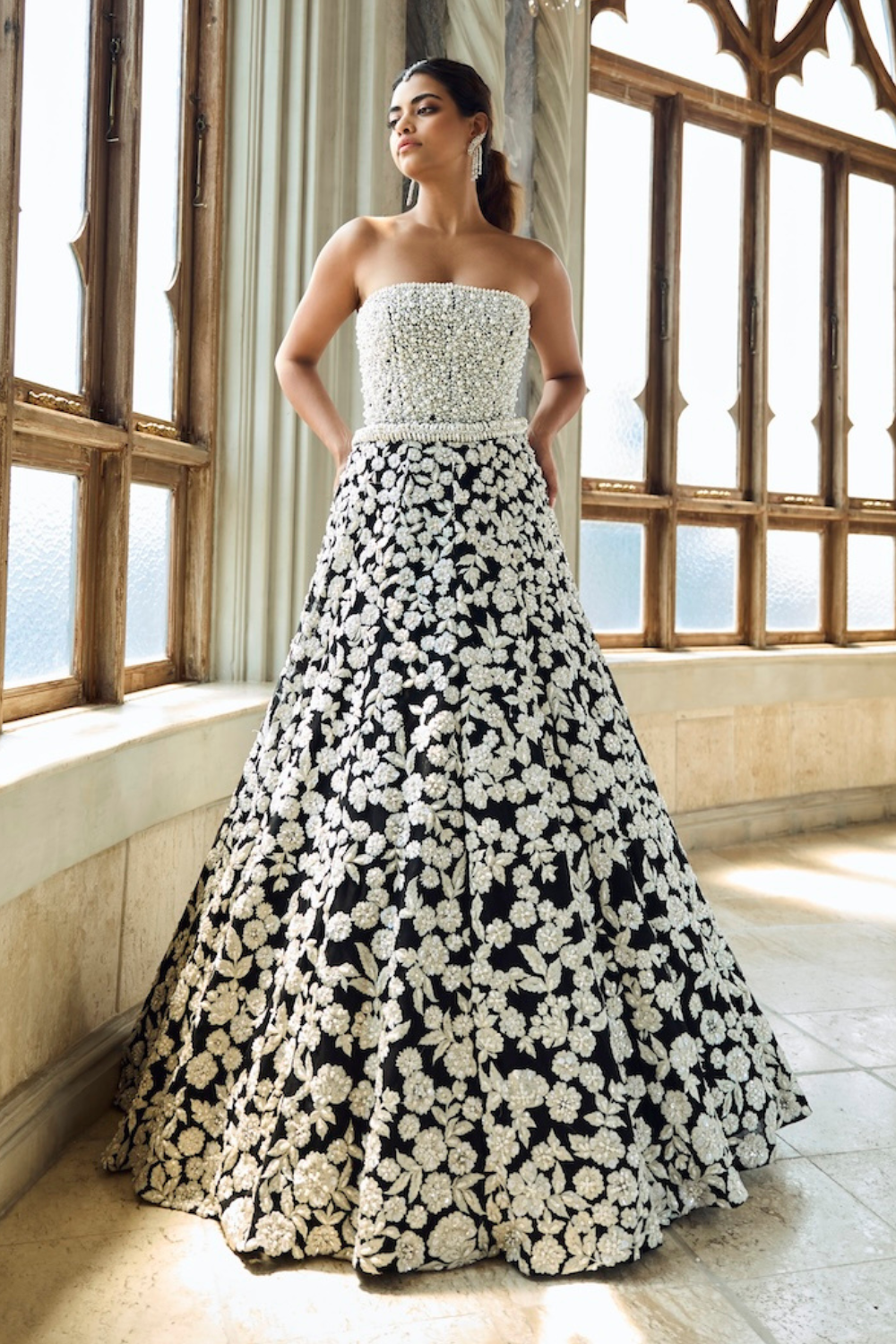 Seema Gujral - Black &amp; White Corset Lehenga Set