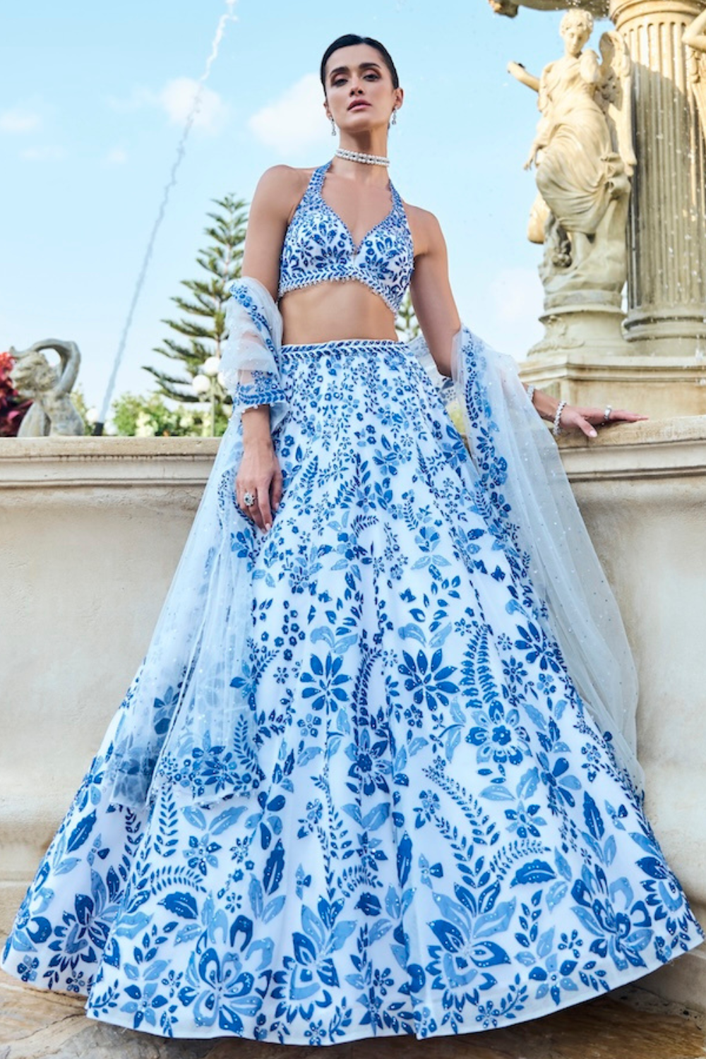 Seema Gujral - Blue Applique Lehenga Set